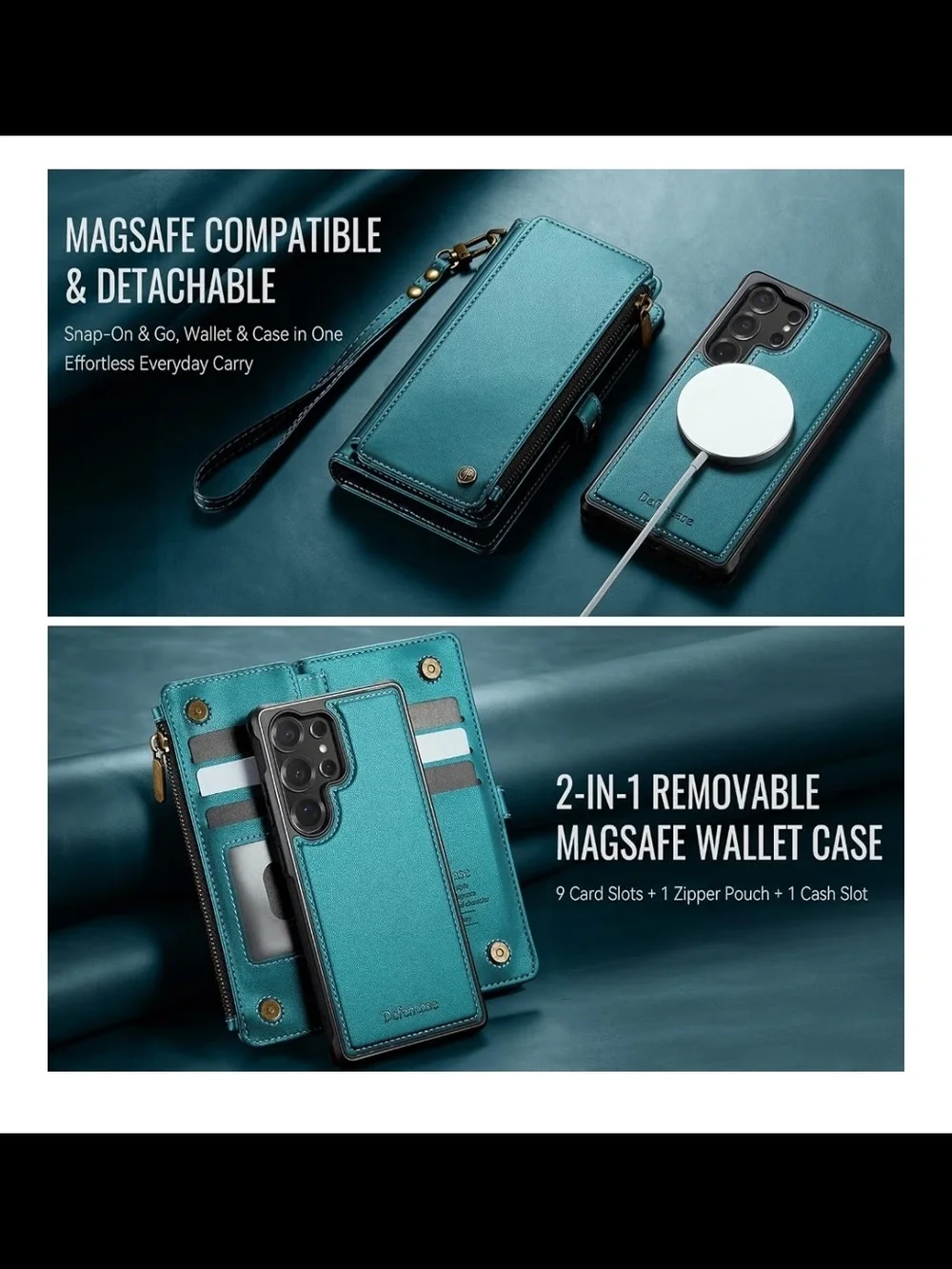 Defencase for Galaxy S25 Ultra Case Wallet Compatible with Magsafe, Green